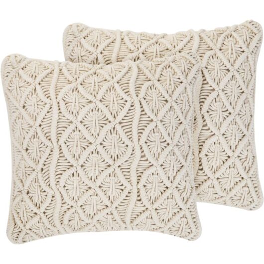 Set of 2 Modern Cotton Scatter Cushions Knitted Boho Stitch 45x45 cm Beige Goreme