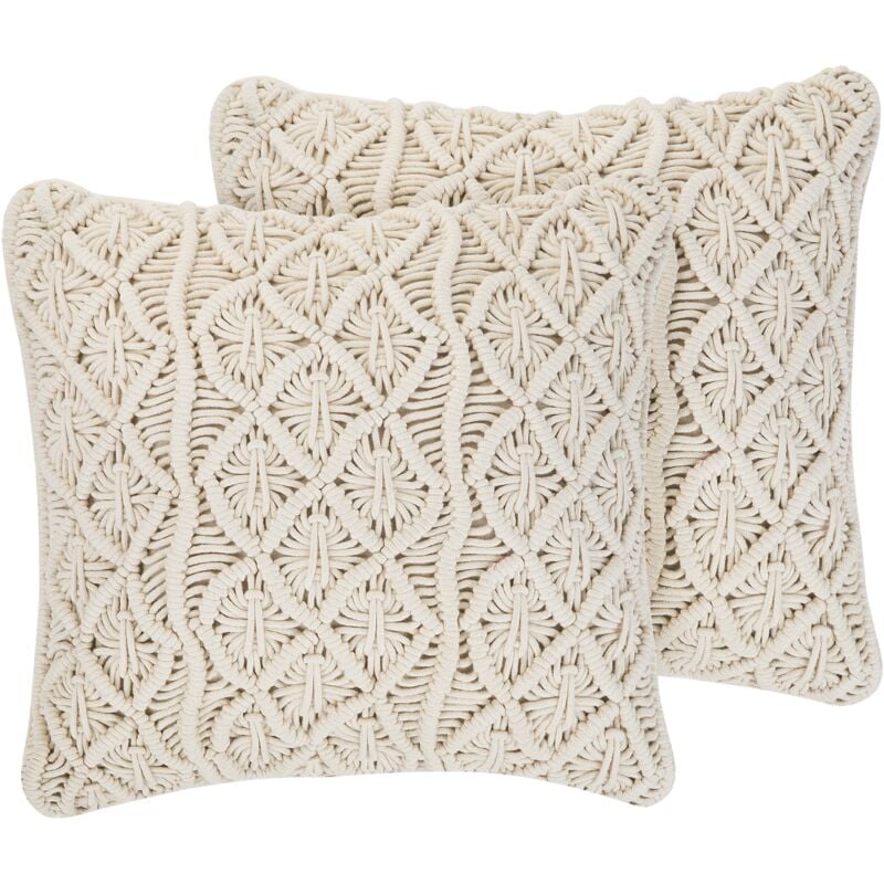 Set of 2 Modern Cotton Scatter Cushions Knitted Boho Stitch 45x45 cm Beige Goreme