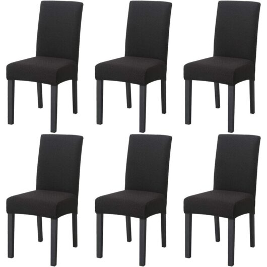 Stretch Jacquard Knit Dining Chair Cover Set of 6 Removable Decorative Chair Covers for Dining, Banquet, Wedding Ceremony (Black)