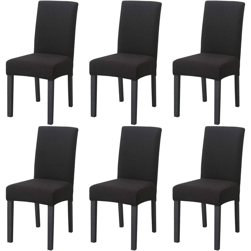 Stretch Jacquard Knit Dining Chair Cover Set of 6 Removable Decorative Chair Covers for Dining, Banquet, Wedding Ceremony (Black)