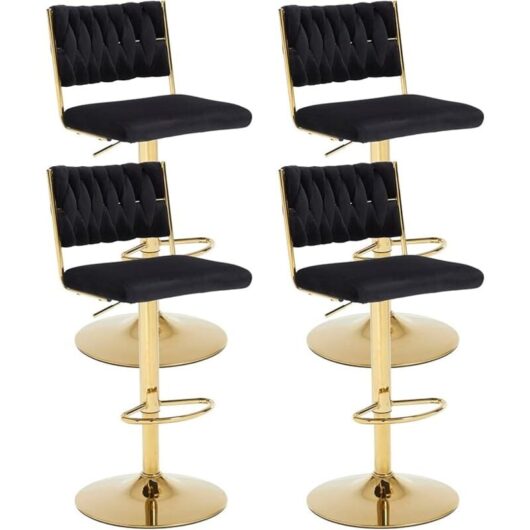 Wahson Office Chairs - Bar Stools Set of 4 in Velvet Knitted Backrest Modern Counter Chairs Height Adjustable Swivel Breakfast Bar Chairs for Kitchen