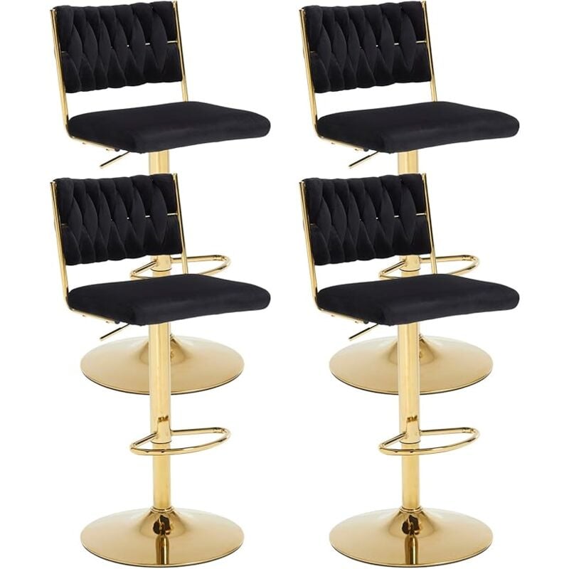 Wahson Office Chairs - Bar Stools Set of 4 in Velvet Knitted Backrest Modern Counter Chairs Height Adjustable Swivel Breakfast Bar Chairs for Kitchen