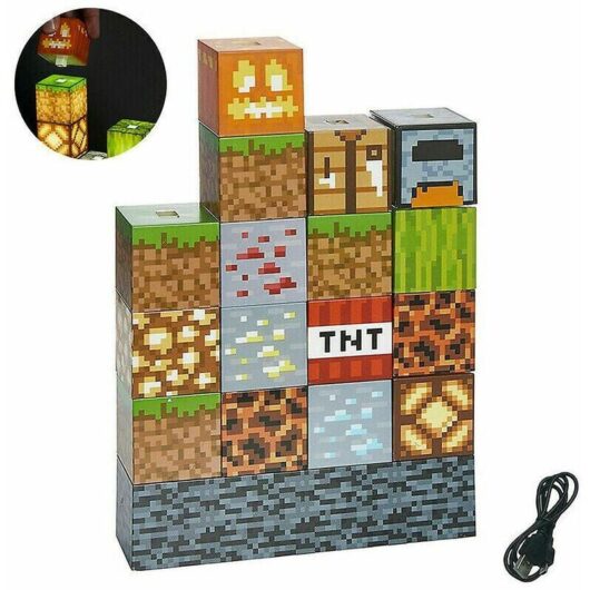 Ymyny Minecraft Building Block Desk Lamp diy Sewing Table Lamp Toys usb Night Light Gifts