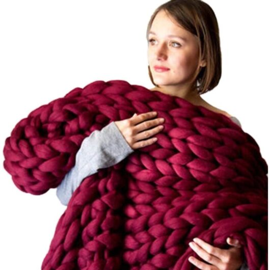 CCYKXA (80X100,Wine Red)Chunky Knit Blanket Chunky Knit Blanket Chunky Knit Blanket Handwoven Coarse Wool Sofa Blanket Chunky Knit Wool Blanket