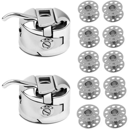 CCYKXA Set of 10 Metal Sewing Machine Bobbins + 2 Bobbin Boxes for Toyota, Brother Janome, Elna, Bernina, Singer Machines