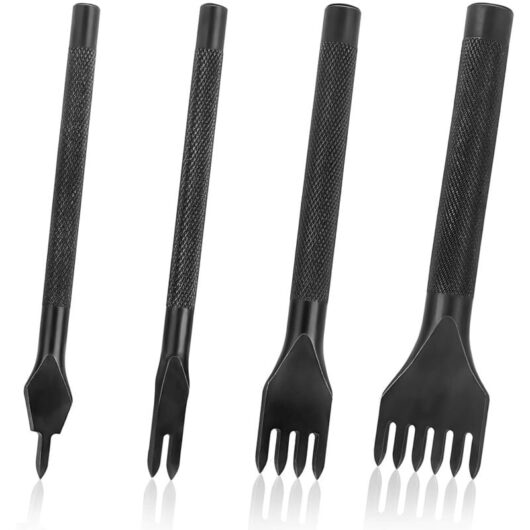 Ccykxa - 4Pcs 4mm diy Hole Punch Tool Kit Leather Craft Steel Hole Punch Sewing Tools Lacing Sewing Chisel Set 1/2/4/6 Prongs