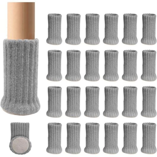 Linghhang - 24 Pack Knitted Chair Leg Socks Non Slip, Fit for 1-2 Inch Chair Legs to Prevent Scratches and Reduce Noise for Easy Movement-Grey