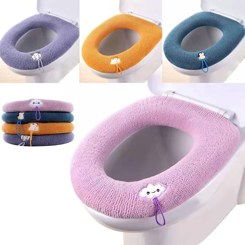 Linghhang - 4 Colors) 4 Pack Toilet Seat Cover, Toilet Seat Cover, Washable Warm Fabric Toilet Seat, Antibacterial, with Hanging Loop, Very Warm and