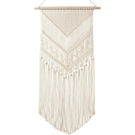 Linghhang - Wall Hanging Plant Hanger Rope Bohemian Knitted Cotton Decor Tapestry, 30 x 14 inch - Ivory