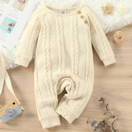 Baby Boy/Girl Solid Cable Knit Long-sleeve Jumpsuit