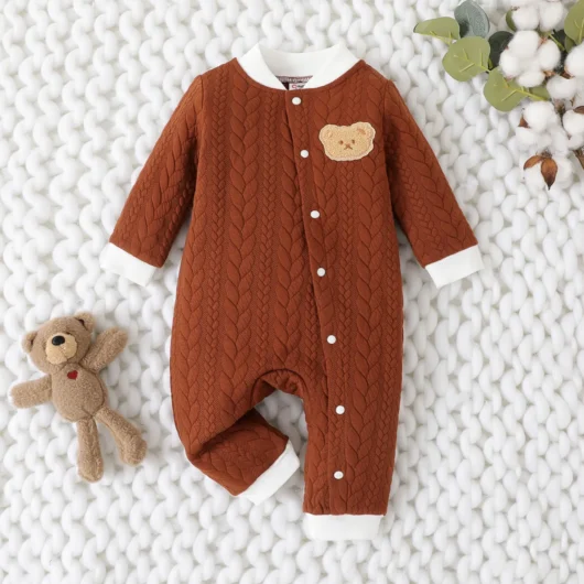 Baby Girl/Boy Bear Style Embroidered Knitted Jumpsuit
