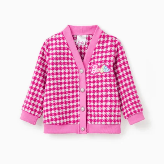 Barbie Clothing Mommy And Me 1pc Logo Print Houndstooth Pearl Button Knitted Coat