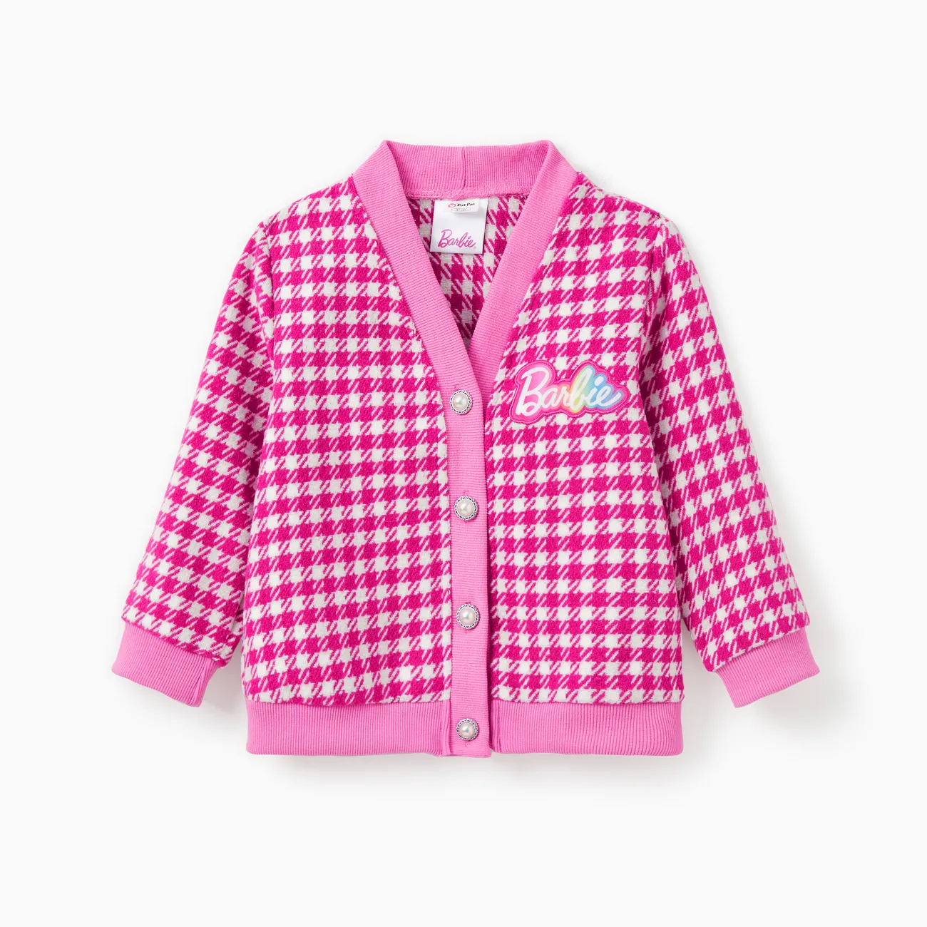 Barbie Clothing Mommy And Me 1pc Logo Print Houndstooth Pearl Button Knitted Coat
