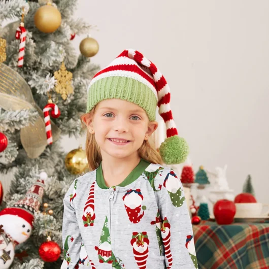 Christmas Hat Crochet Red&Green Striped Knit Hat Matching for Family