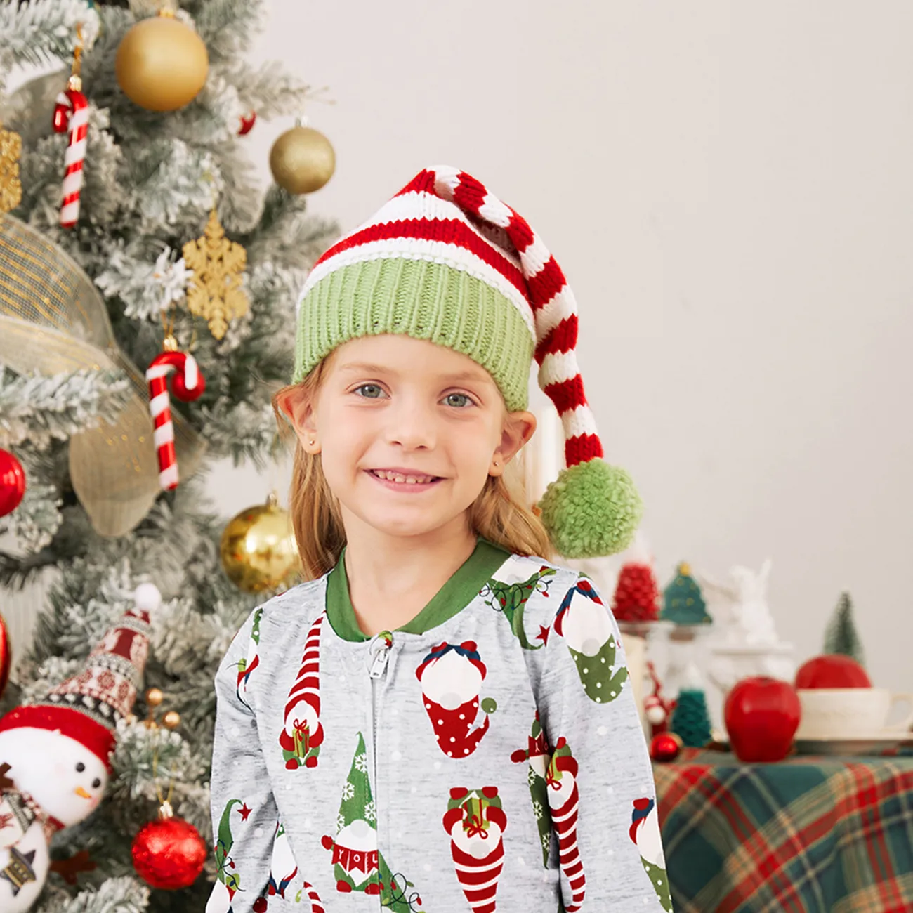 Christmas Hat Crochet Red&Green Striped Knit Hat Matching for Family