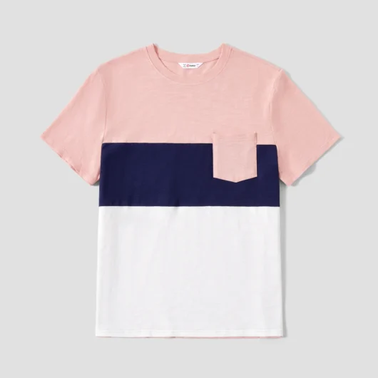Family Matching Floral Wrap Bottom Strap Dress and Colorblock T-shirt Sets