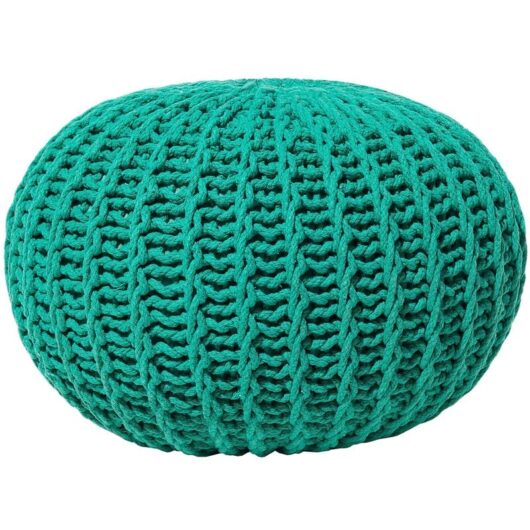 Modern Knitted Round Pouffe Ottoman Cotton Green 50 x 35 cm Conrad ii