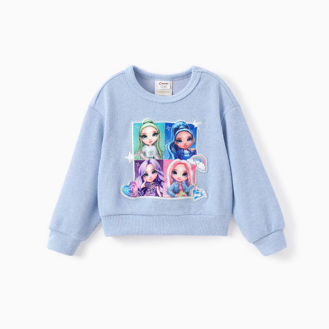 Rainbow High Toddler/Kid Girl 1pc Jade Skyler Violet Amaya Character Embroidered Knitted Long-sleeve Sweatshirt