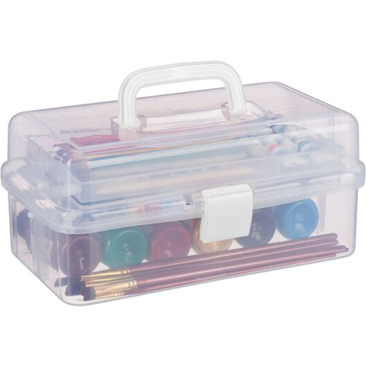 Relaxdays - Storage Box with 9 Compartments, Sorting for Craft & Art Supplies, Sewing Kit, 14.5 x 33 x 19 cm, Clear/White