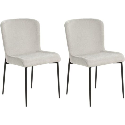 Set of 2 Fabric Dining Chairs Black Polyester Knitted Texture Light Grey Ada