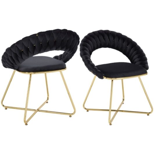 Wahson Office Chairs - Armchair Set of 2 in Soft Velvet Leisure Chair with Knitted Round Backrest for Home Bedroom Living Room, Black, Wahson