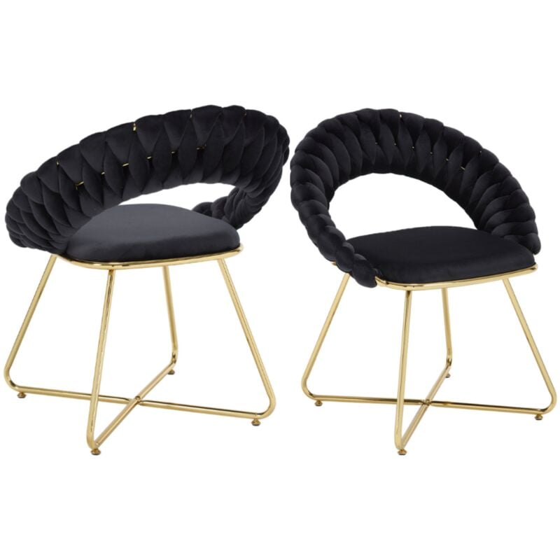Wahson Office Chairs - Armchair Set of 2 in Soft Velvet Leisure Chair with Knitted Round Backrest for Home Bedroom Living Room, Black, Wahson