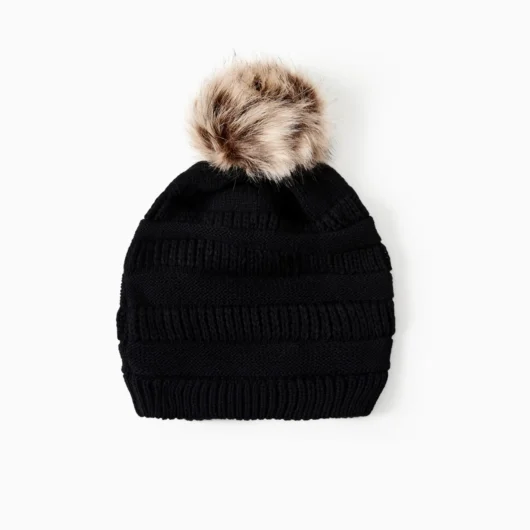 Winter Fall Trendy Chunky Stretchy Cable Knit Pom Pom hat for mom and daughter