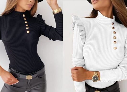 Knitted Jumper with Frill & Button Detailing - 5 Colours, 5 Sizes