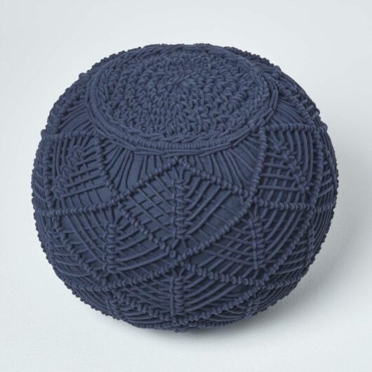 Navy Crochet Knitted Pouffe 35 x 40 cm - Homescapes