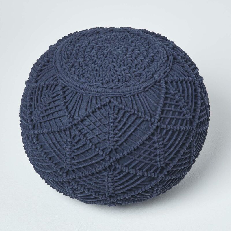 Navy Crochet Knitted Pouffe 35 x 40 cm - Homescapes
