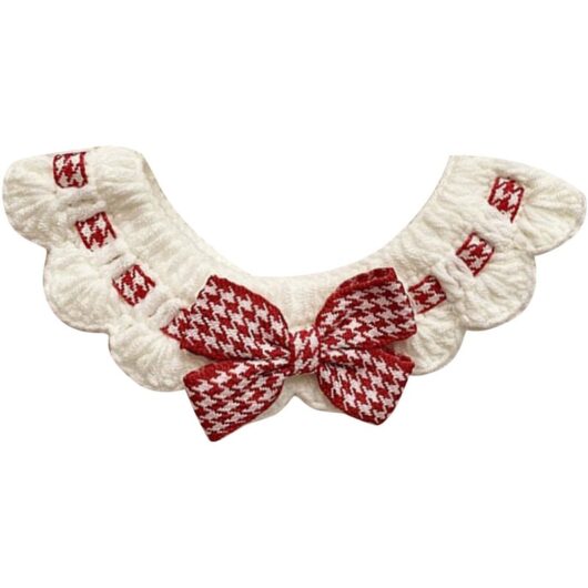 Pet Collar Cute Bow Decor Cat Dog Bib Wool Knitted Pet Collar for Decoration Photography Red S (20-25cm)