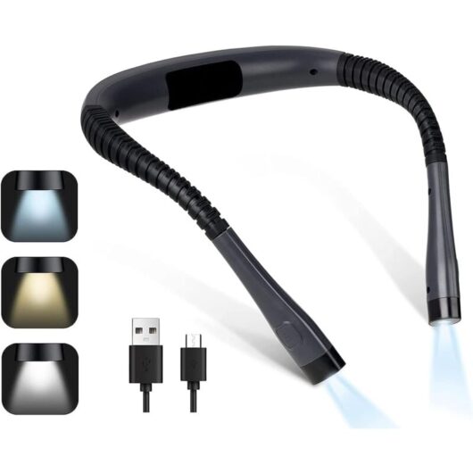 Rechargeable Neck Reading Light for Bed, 3 Colors, 3 Brightness Levels, Foldable Arms, Long Life, Perfect for Reading, Knitting, Repairing [Energy