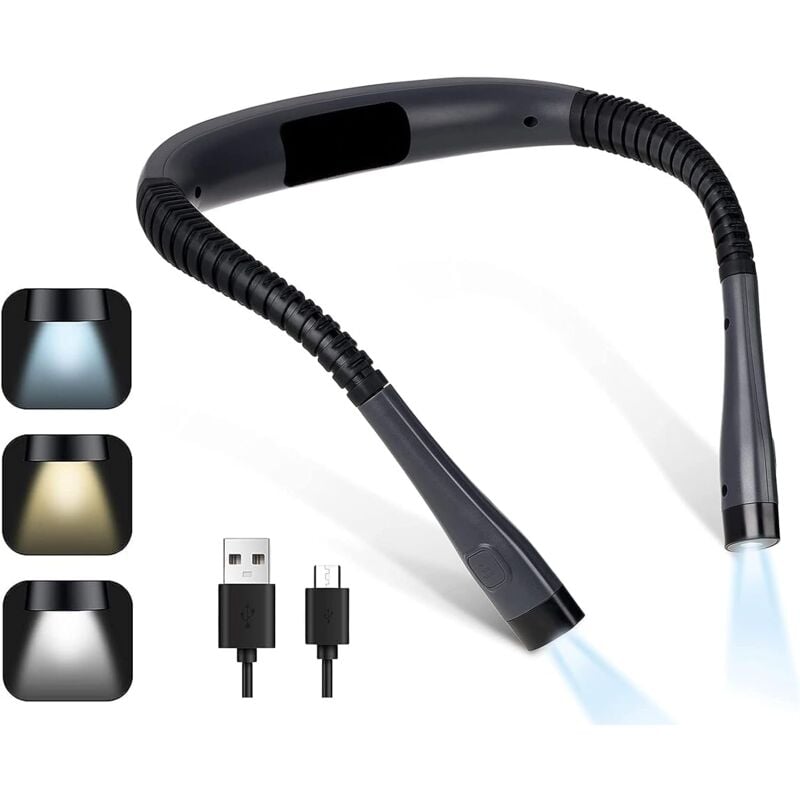Rechargeable Neck Reading Light for Bed, 3 Colors, 3 Brightness Levels, Foldable Arms, Long Life, Perfect for Reading, Knitting, Repairing [Energy