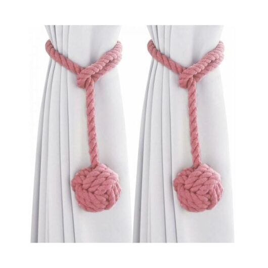 Ymyny - 2 Pack Handmade Knitted Cotton Curtain Tiebacks Pink for Bedroom Office Decoration