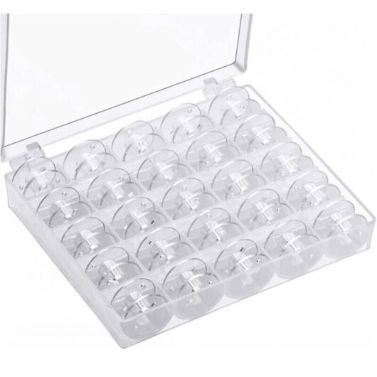 Ymyny - 25 pieces transparent) sewing machine bobbins, universal sewing machine bobbins, plastic sewing machine bobbins with storage box