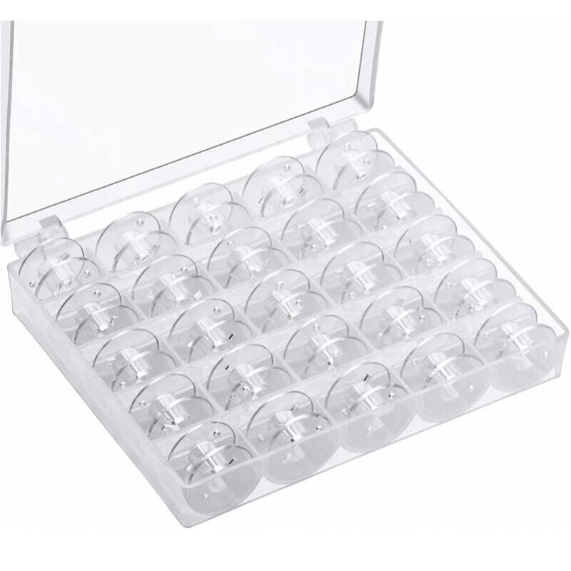 Ymyny - 25 pieces transparent) sewing machine bobbins, universal sewing machine bobbins, plastic sewing machine bobbins with storage box