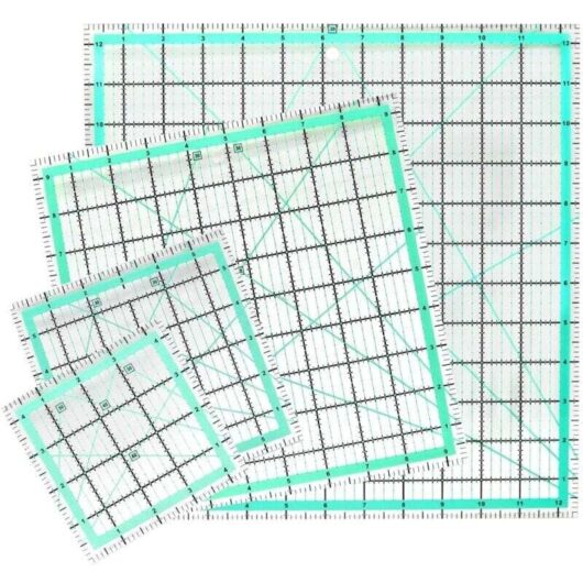 12-Piece Square Patchwork Ruler Set (12.5 inch / 9.5 inch / 6 inch / 4.5 inch), Non-Slip Acrylic Sewing Ruler with Clear Print Line for Precise