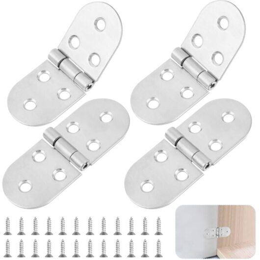4Pcs 180° Stainless Steel Folding Hinges Round Folding Table Cabinet Hinge for Wooden Cupboard Furniture Sewing Machines (Silver)