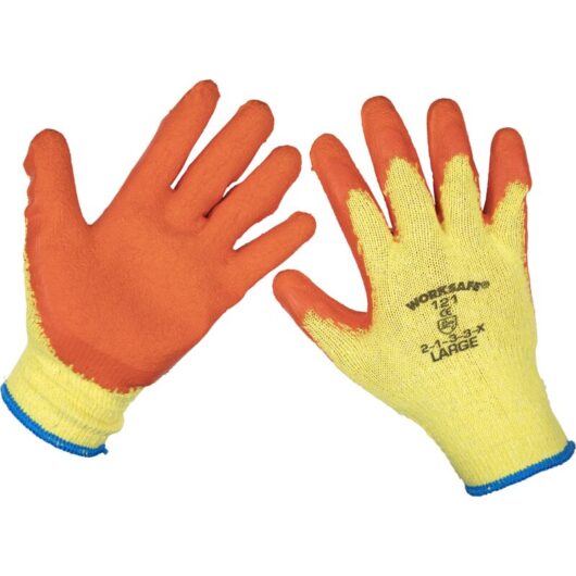 9121L/B120 Worksafe® Super Grip Knitted Gloves with Latex Palm, Large - Pack of 120 Pairs - Sealey