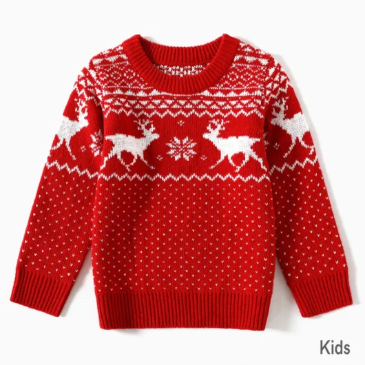 Christmas Family Matching Deer Graphic Long-sleeve Knitted Sweater