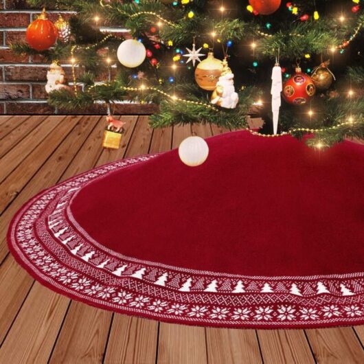 Christmas Tree Skirt, 122cm Christmas Knitted Tree Skirt with Snowflake Thick Christmas Tree Skirt Rustic Holiday Decorations Carpet Tree Skirt