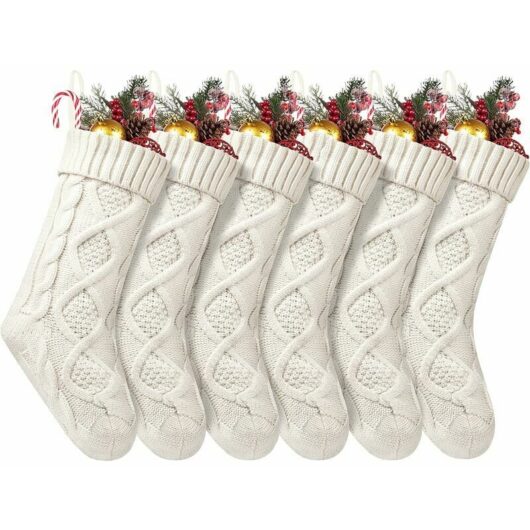 Dewdat - Pack Christmas Stockings, 18 Large Size Cable Knit Christmas Stockings, Gifts and Decorations for Family Holidays, Christmas Party, Ivory