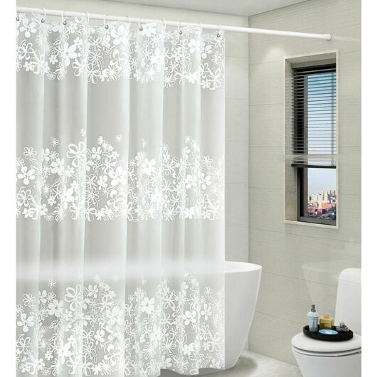 Dewdat - Shower Curtain with Attached Valance for Bathroom, White Victorian Floral Sheer Knit, Shabby Chic Fabric Decor Set, w 72 x l 72