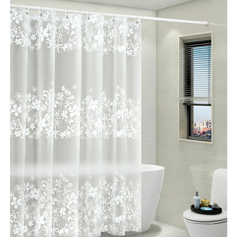 Dewdat - Shower Curtain with Attached Valance for Bathroom, White Victorian Floral Sheer Knit, Shabby Chic Fabric Decor Set, w 72 x l 72