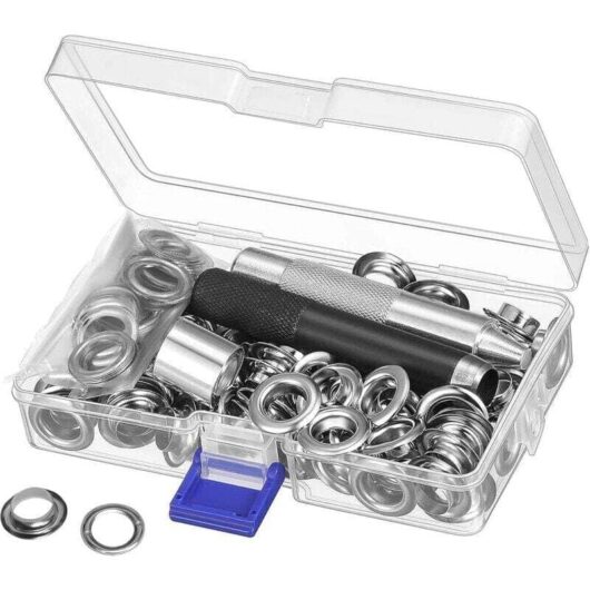 Grommet Eyelet Kit, 12mm Grommet Kit Metal Tools Eyelet Set 100 Set Tarpaulin Grommet Kit for Sewing Canvas Tarp Tent Repair, 1/2 Inch Silver MUMU