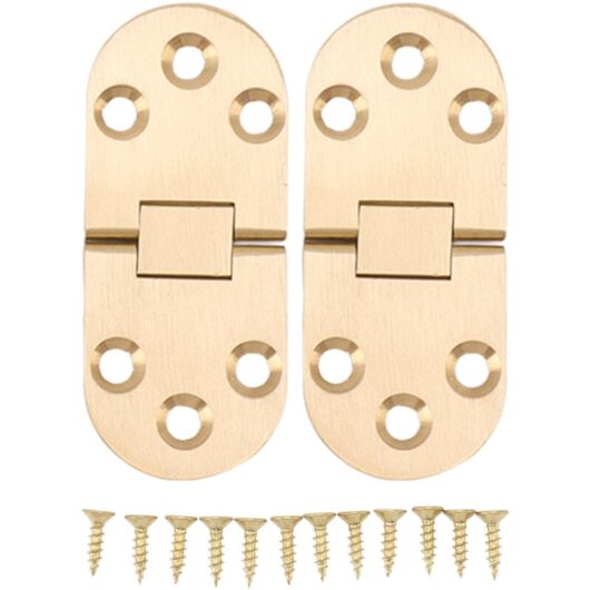 Groofoo - 2 Sets Folding Flip Top Hinge Rustproof Round Edge 180 Degree Brass Flap Hinge with Screws for Folding Table Sewing Machine 2.0mm/0.08in