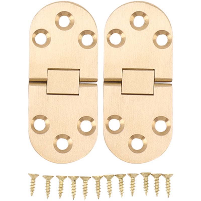 Groofoo - 2 Sets Folding Flip Top Hinge Rustproof Round Edge 180 Degree Brass Flap Hinge with Screws for Folding Table Sewing Machine 2.0mm/0.08in
