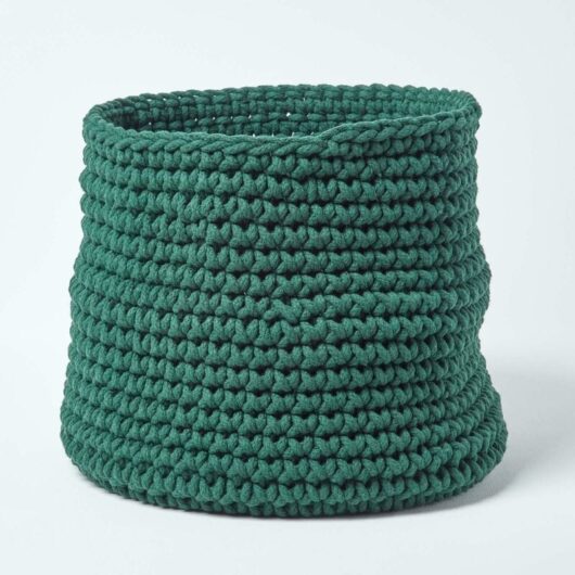 Homescapes - Forest Green Cotton Knitted Round Storage Basket, 42 x 37cm