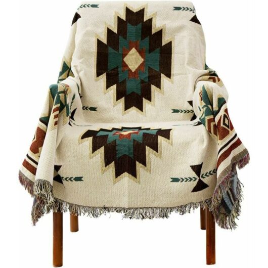 Hoopzi - Cotton Blanket, American Ethnic Style Sofa Cover, Sucre Jacquard Geometric Knit Sofa Cover Full Cover -90 210cm