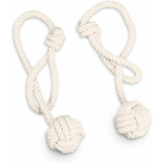 Hoopzi - Foam Rope Curtain Tiebacks, 2 Pairs Rope Curtain Tiebacks, Curtain Tiebacks with Ball, Natural Cotton, Hand Knitted, Easy to Tie Loop, for